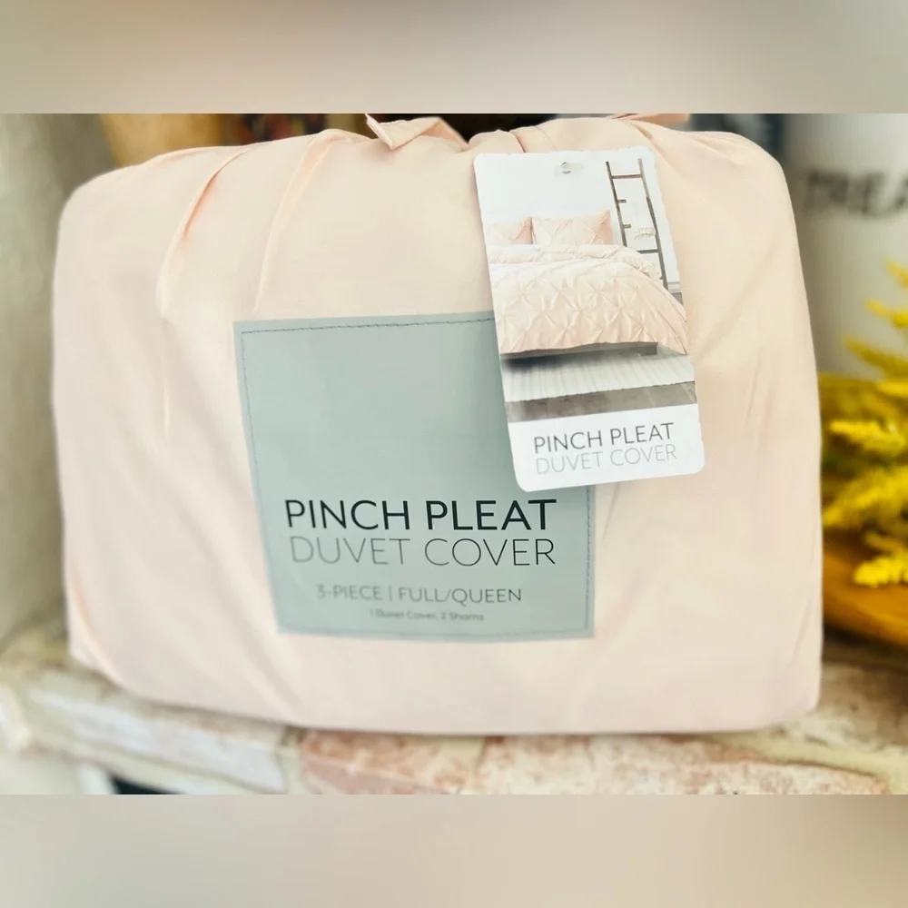 Noble Linens Blush Pinch Pleat 3-Piece Duvet Cover Set, FULL/QUEEN
